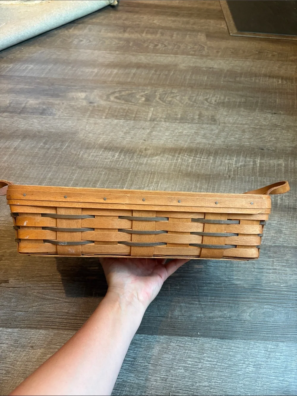 Longaberger Bread Basket Brown 14” Rectangular Basket with Handles 1991